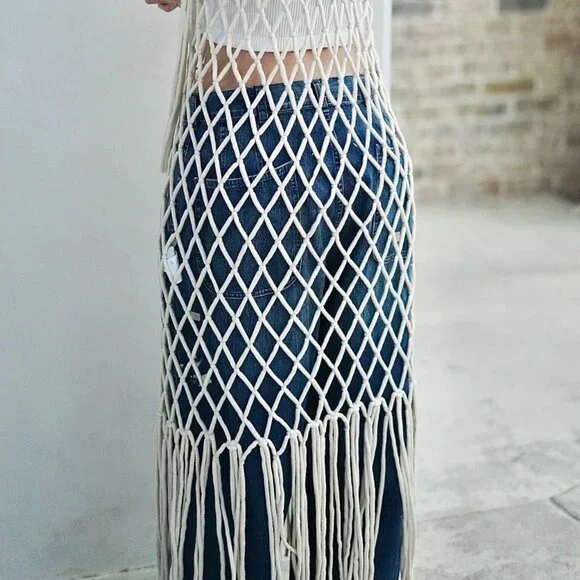 NEW Cream Bohemian Macrame ROPE NET DRESS - Picture 6 of 12